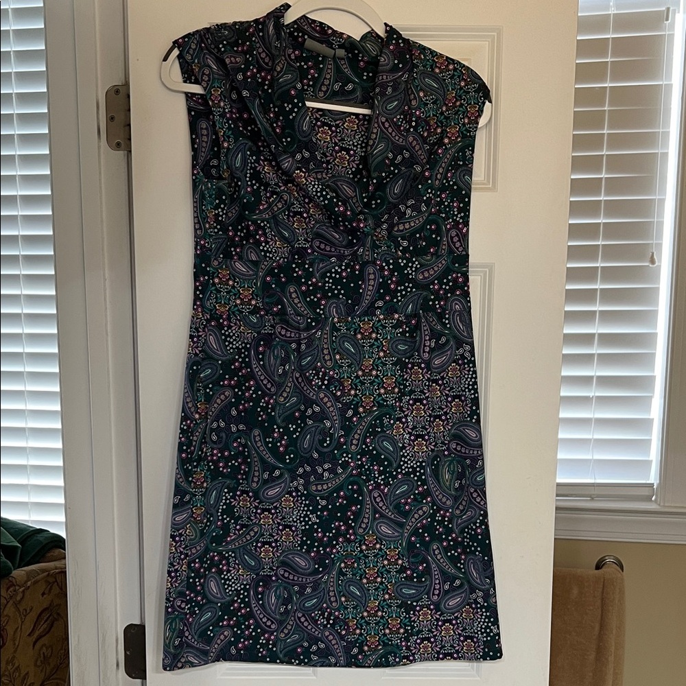 Athleta Dark Teal Paisley Midi Dress with Pink and Teal Accents
